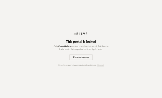 Locked portal screen with Request access button for Chase Gallery