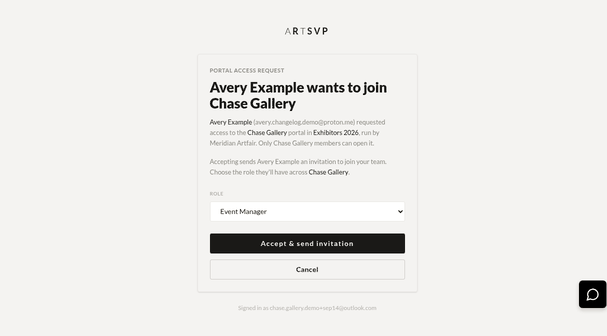 Portal access request accept screen for Chase Gallery